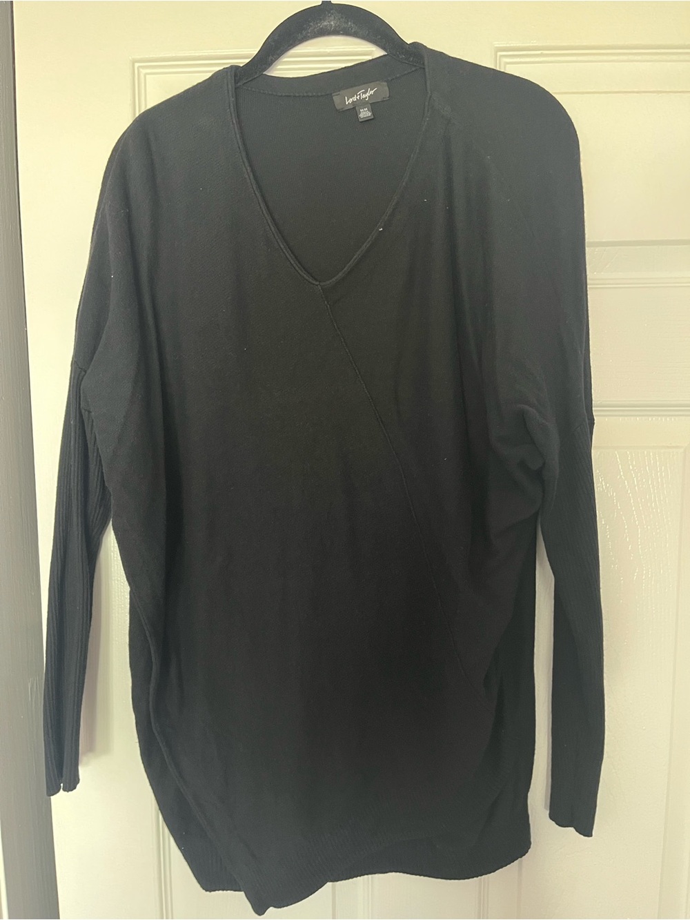 Lord & Taylor Black V-Neck Asymmetrical Long Sleeve Top
